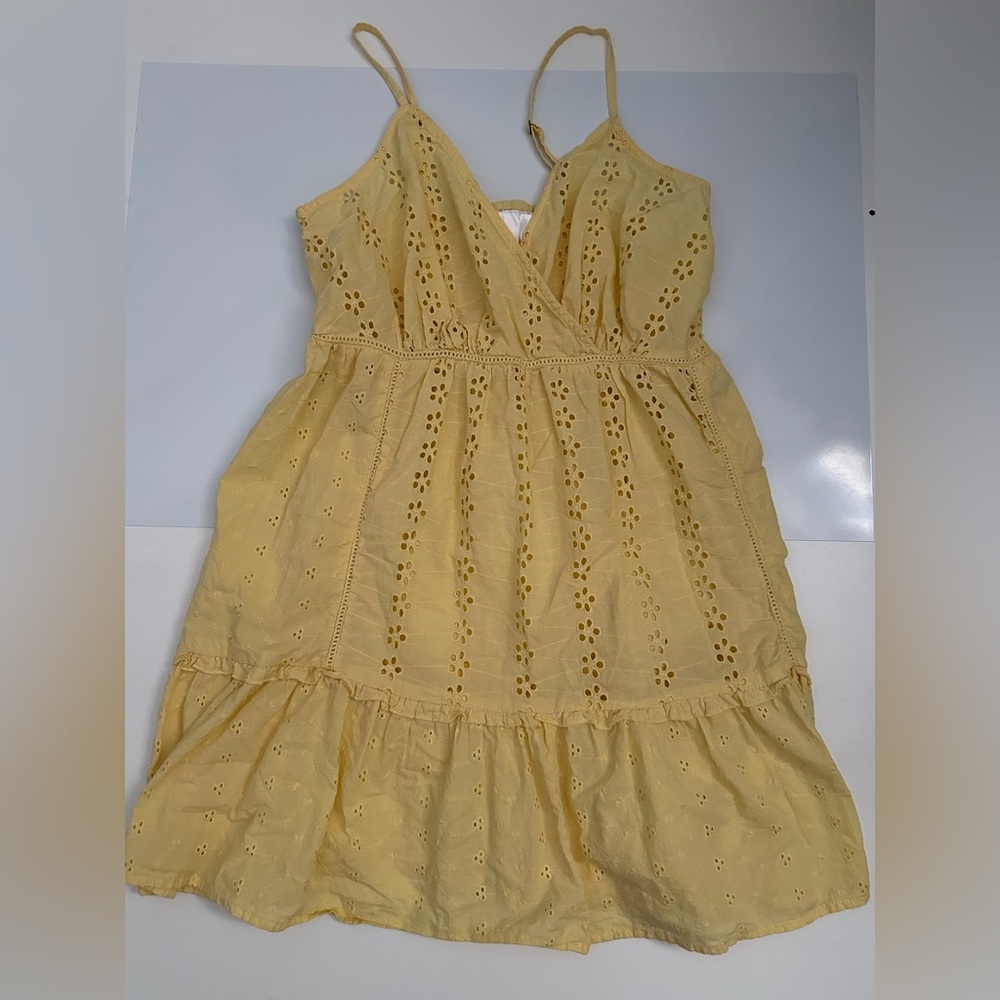 Yellow eyelet mini dress